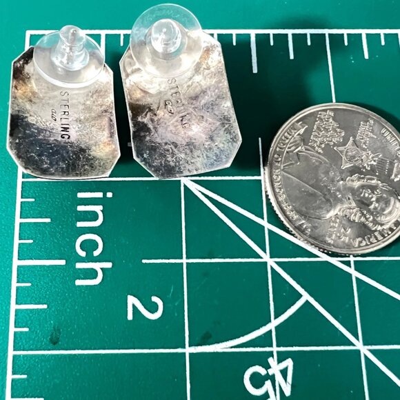 Vtg 925 Silver Onyx Post Earrings Artisan Handcrafted Marked AW MCM Southwestern - Picture 3 of 10